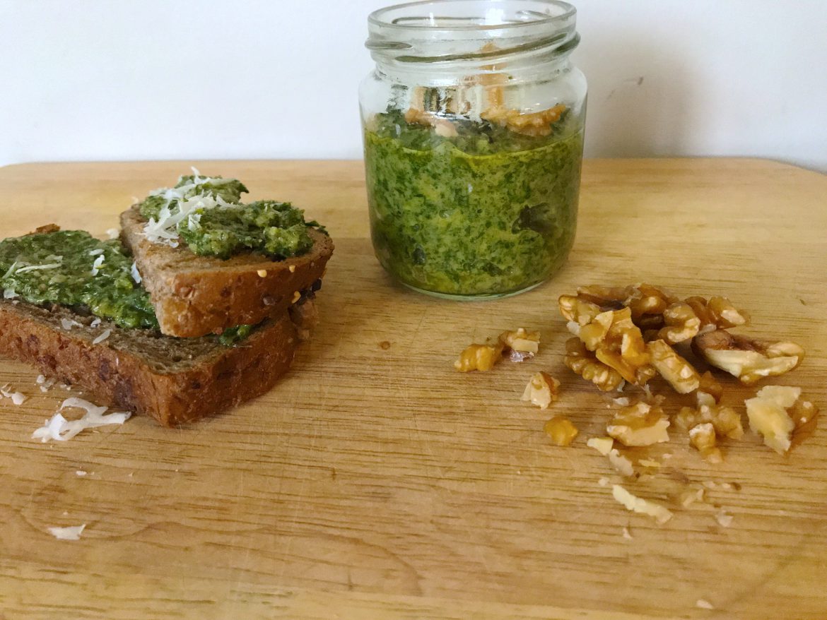 Carrot Top and Walnut Pesto