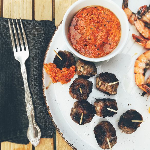 Lamb Meatballs with Romesco Sauce