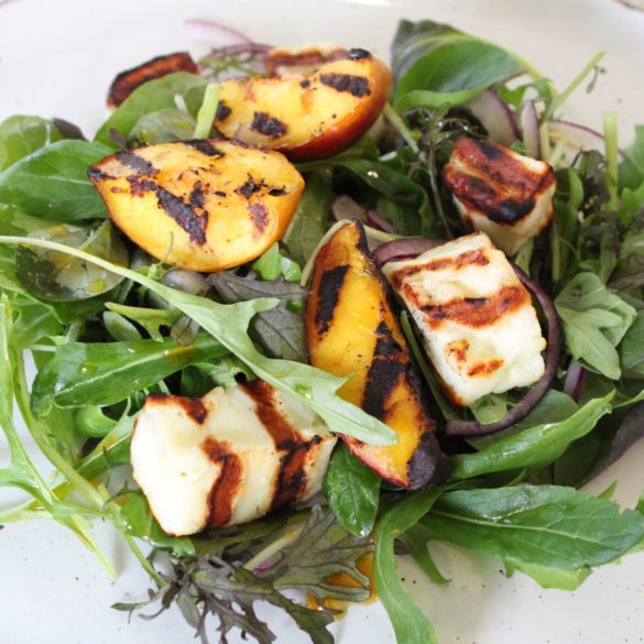 Grilled nectarine and haloumi salad